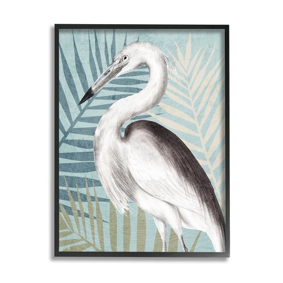 Stork Bird Island Palm Leaves Animals & Insects Graphic Art Black Framed Art Print Wall Art