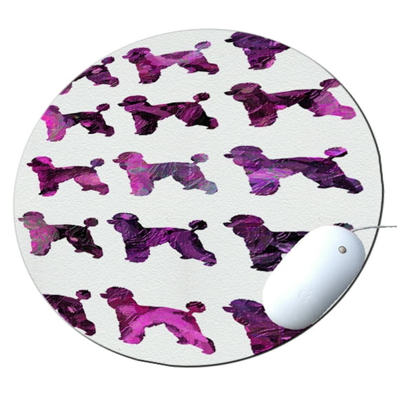 KuzmarK Round Mousepad / Hot Pad / Trivet - Poodle Dog Painting