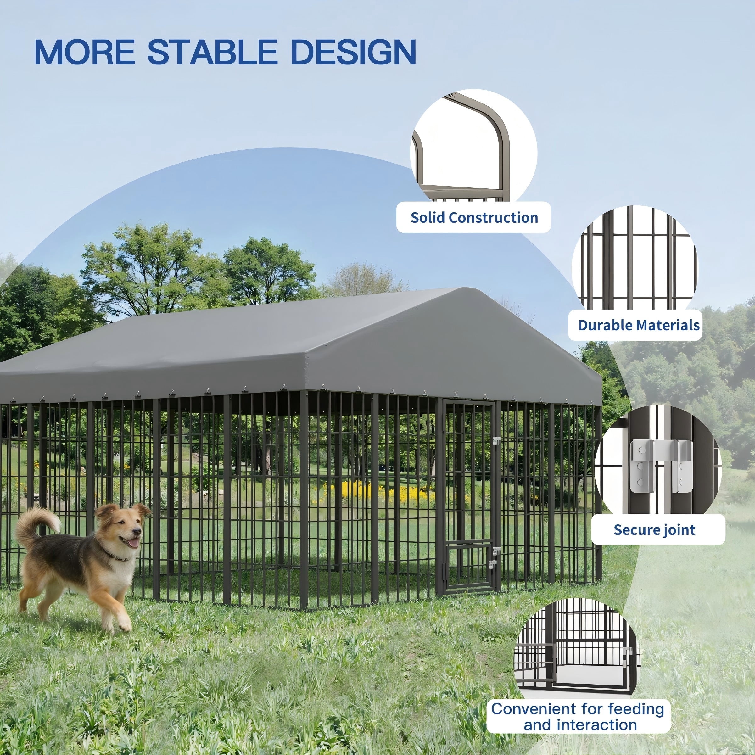 Gotland Large Outdoor Dog Kennel,118" L x 117" W x 75" H Heavy-Duty Modular Dog Cage with Waterproof Cover, UV-Resistant Roof, Anti-Rust Outdoor Dog Fence w/Double Security Locks for Backyard