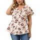 thumbnail image 2 of Women's Plus Size Tops Ruffle Neck Floral Print Bell Sleeve Wrap Tie Waist Boho Peplum Blouse Beige 4X, 2 of 7