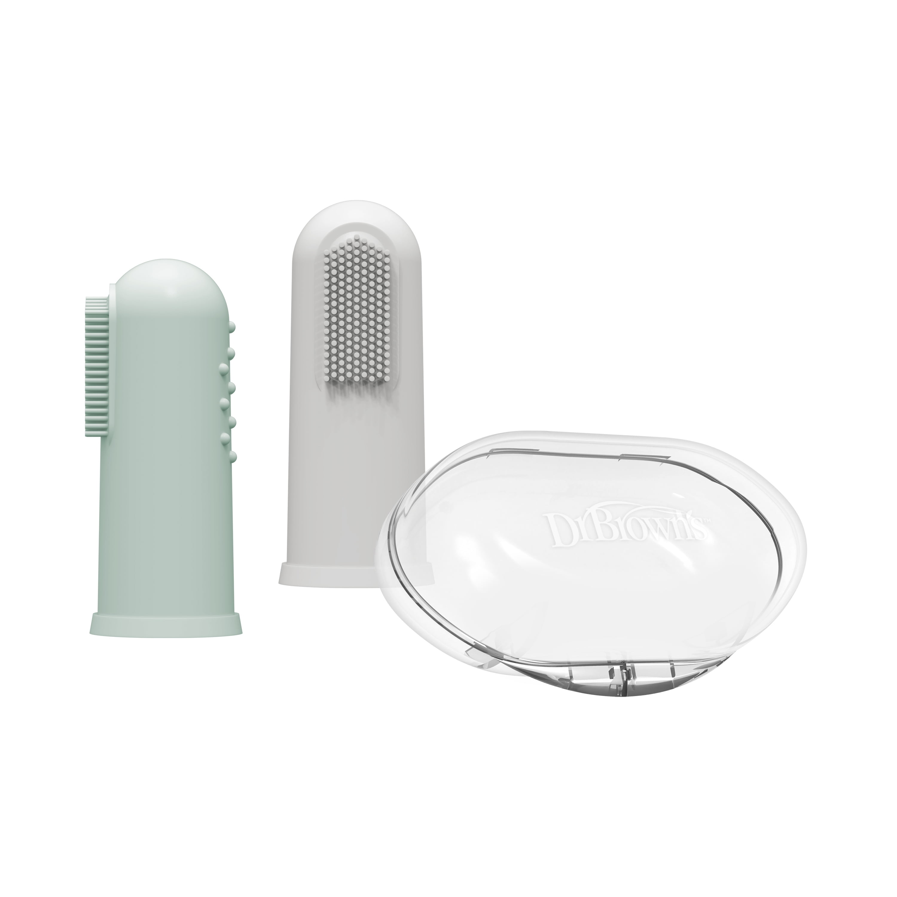 Dr. Brown's 100% Silicone Finger Toothbrush with Storage Case, Gray and Lt. Green, 2-Pack, 3m+
