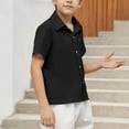 thumbnail image 6 of Efsteb Fashion Summer Shirts for Boys Lapel Button Short Sleeve Shirt Casual Solid Color Loose Tops (Black,7 Years), 6 of 9