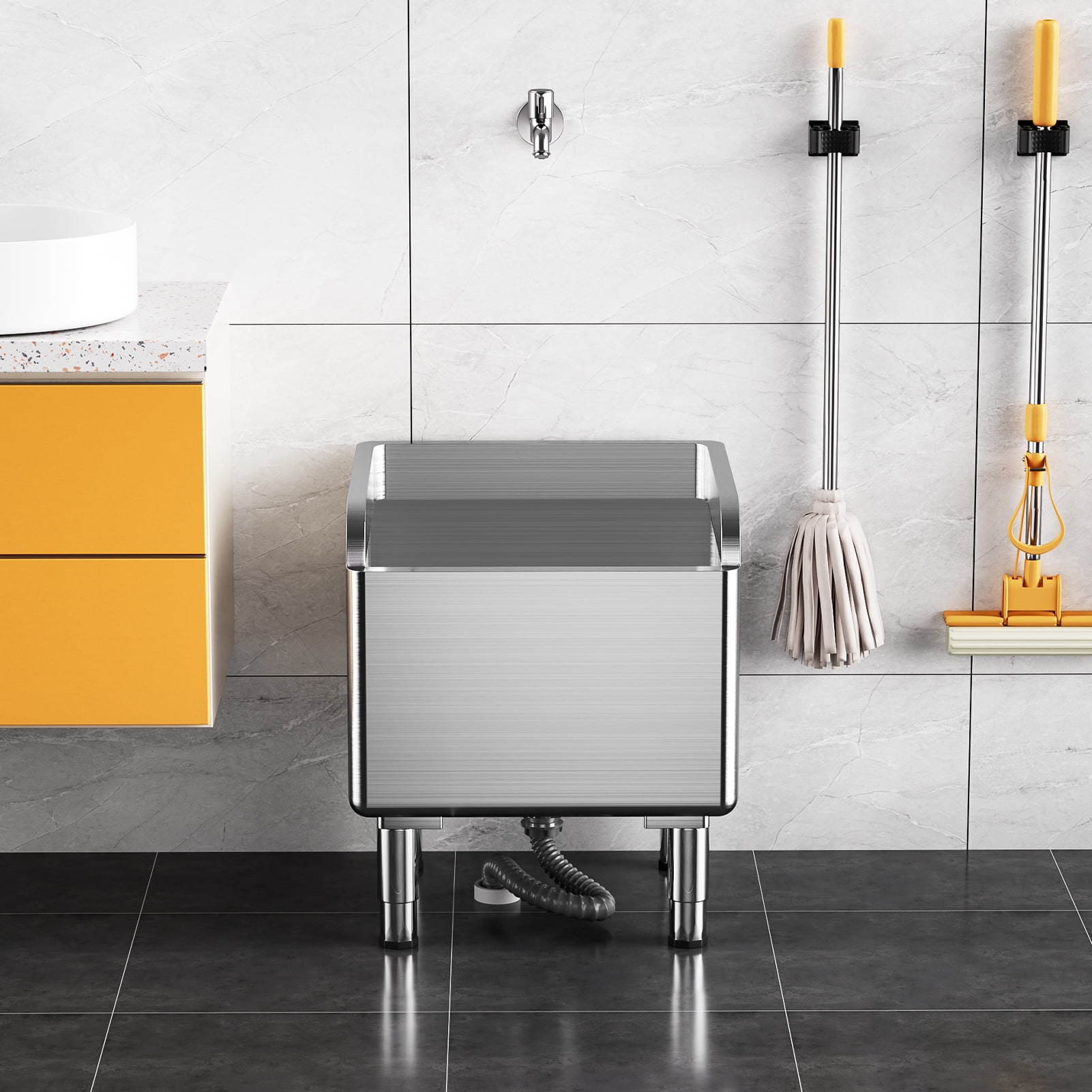 Cixusio Commercial Floor Mop Sink, Stainless Steel Mop Service Basin Laundry Room Slop Sink, Tub Utility Sink for Kitchen/Restaurant, Silvery (45x41x55cm)