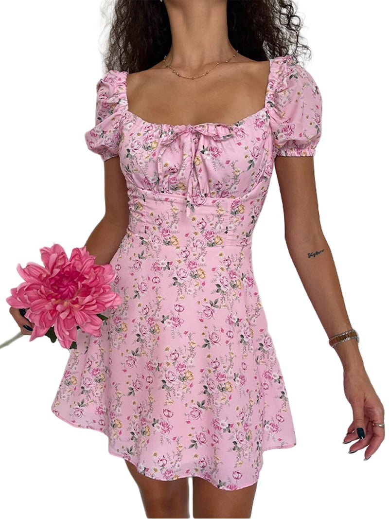 Liacowi Women Summer Off Shoulder Bodycon Dresses Puff Sleeve Floral Print  Mini Dress Sexy Party Club Dress - Walmart.com