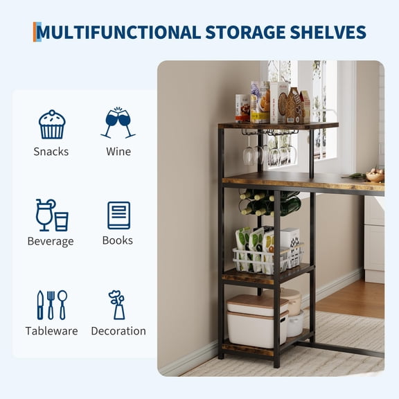 Expandable 3-Piece Dining Table Set for 2 – Space-Saving Bar Table and Chairs with Storage Shelves and Wine Rack – Compact Kitchen or Living Room Furniture for Small Apartment