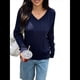 thumbnail image 2 of Suéter de Punto de Larga para Mujer, Jersey Ajustado con Cuello en V, Ropa Informal de Negocios para Otoño Azul Marino L, 2 of 7