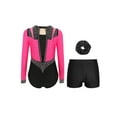 thumbnail image 2 of inlzdz Kids Girls Gymnastics Dance Leotard Figure Skating Outfit Long Sleeve Training Jumpsuit Hot Pink Black 12, 2 of 5