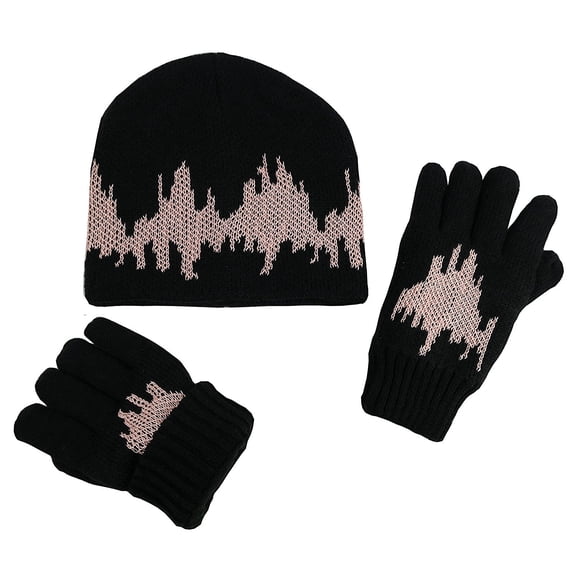 N'Ice Caps Big Kids Girls Hat Glove Set - Cable Knit and Sherpa Lined - Winter Black