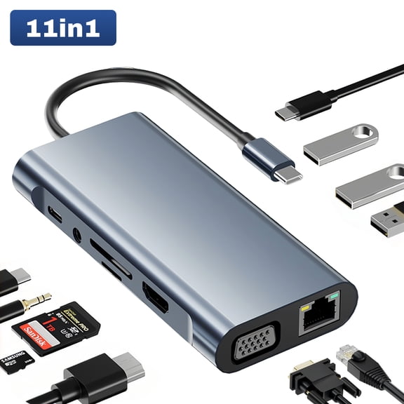 DFITO USB-C Docking Station,11-in-1 4K HDMI, Dual Display, 100W PD, Gigabit Ethernet & High-Speed Data Hub for Laptops