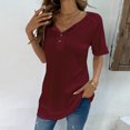 thumbnail image 6 of Short Sleeve Blouse Pure Color V Neckline Casual Fitted Short Sleeve Blouse for Lady Girl Summer Burgundy M, 6 of 8