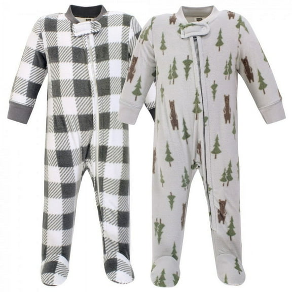 Hudson Baby Infant Boy Fleece Zipper Sleep and Play 2pk, Forest Bear, 6-9 Months