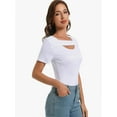 thumbnail image 3 of 3-pack White Women's Fashion Clothes One Piece Cutout Tops Short Sleeve Knit Slim Fitted Shirts Tee Tshirts, 3 of 6