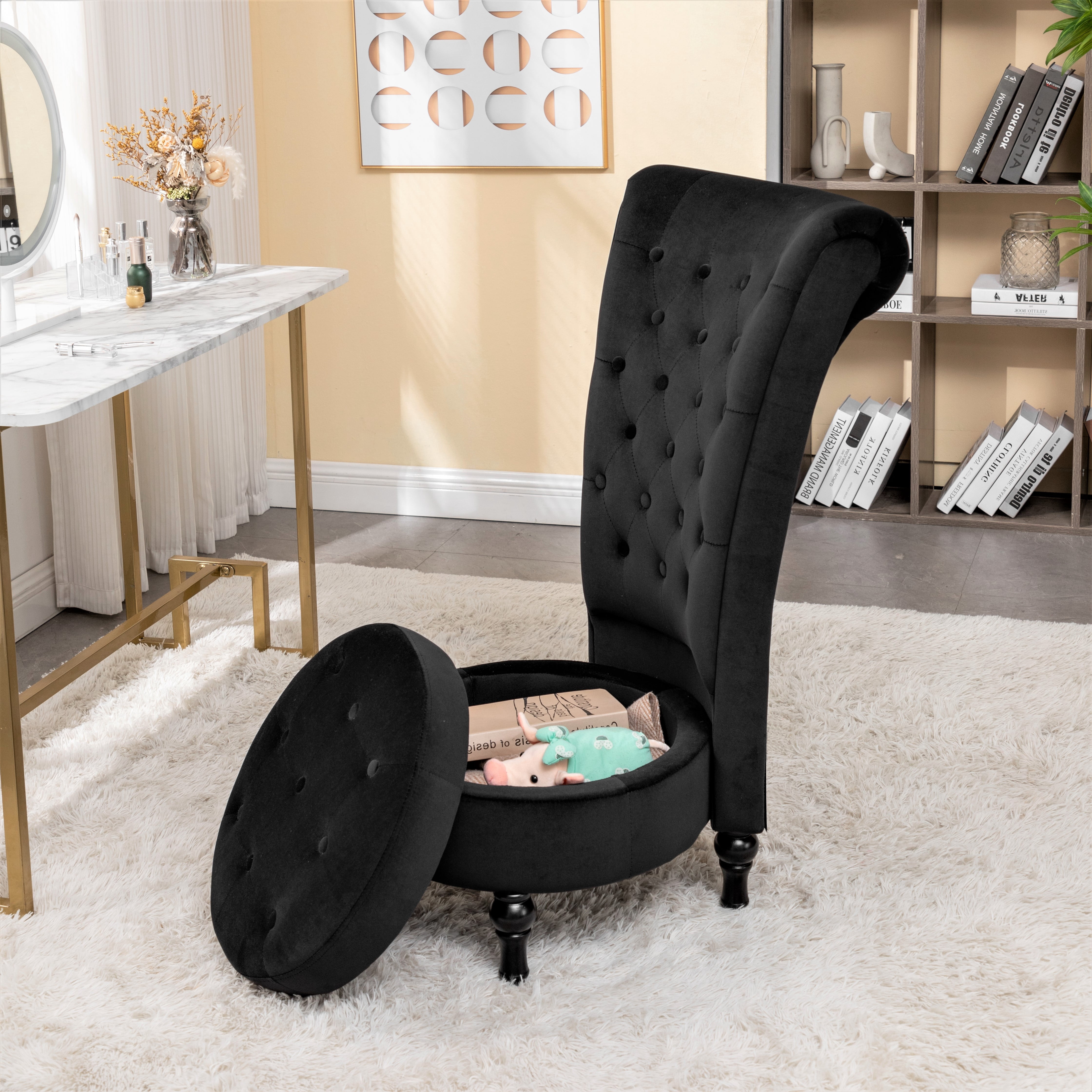 US Pride Furniture Gosser 20" Wide Velvet High Back Vanity Chair for Living Room, Black