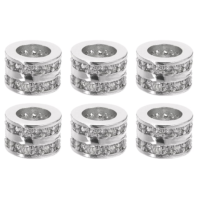 Unique Bargains Perles Intercalaires Rondes, 6 Pcs 8.5mm - Perles Intercalaires Rondes en Zircon pour Fabrication de Bijoux (Blanc - Or Blanc)