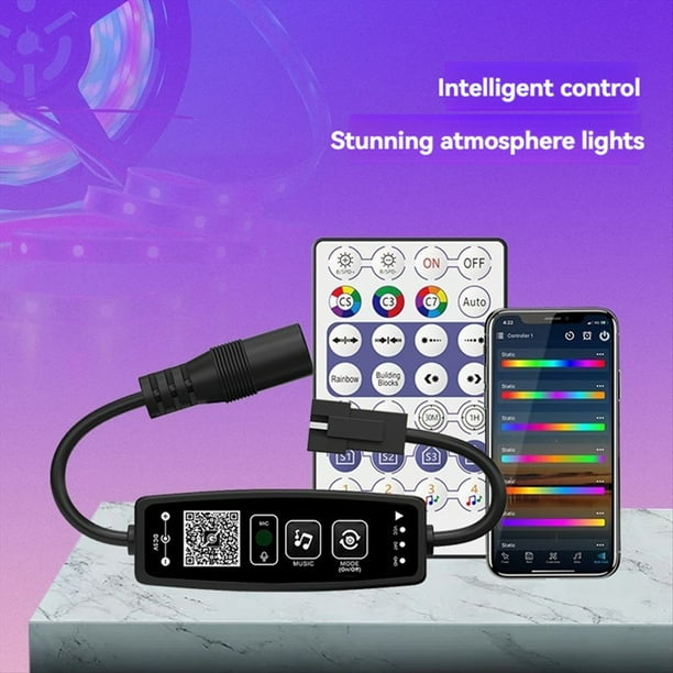 Controlador LED WS2811 WS2812B con Bluetooth, Control Remoto de Música de 28 Teclas para Tiras de Luz RGB Direccionables Individuales, CC de 12 V A 24 V