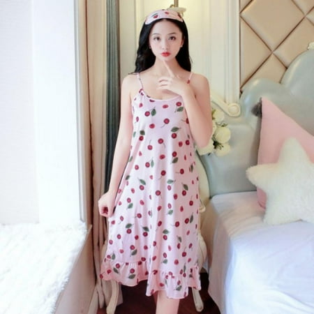 

Pretty Comy Summer New Nightdress Multicolor Printing Suspender Dress Girl Sweet Home Sleepdress Style 3 XL