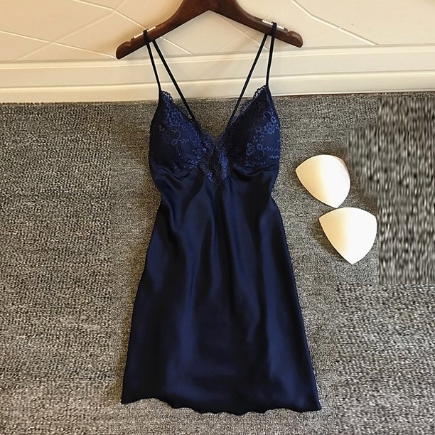 Pijama Sexy Para Mujer , Color Sólido , Ropa De Dormir , Camisola Seda Hogar , Encajepangjing