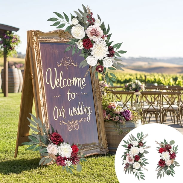 Flores de arco para boda (paquete de 2), rosas artificiales polvorientas para decoración de letreros de bienvenida y arcos florales para ceremonias y recepciones (rosas ruborizadas y blancas)