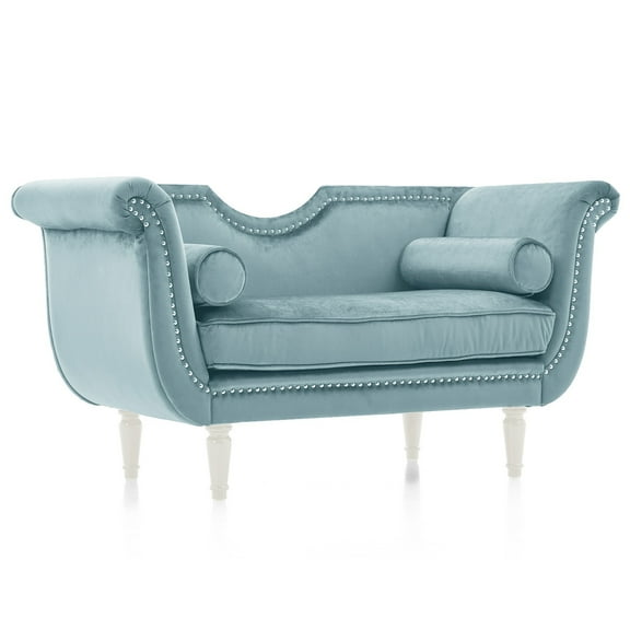 Alvantor 53'' End of Bed Benches with Nailhead Trim & Curved Arms Velvet Upholstered Bench with Pillows for Bedroom,Living Room, Entryway Light Blue