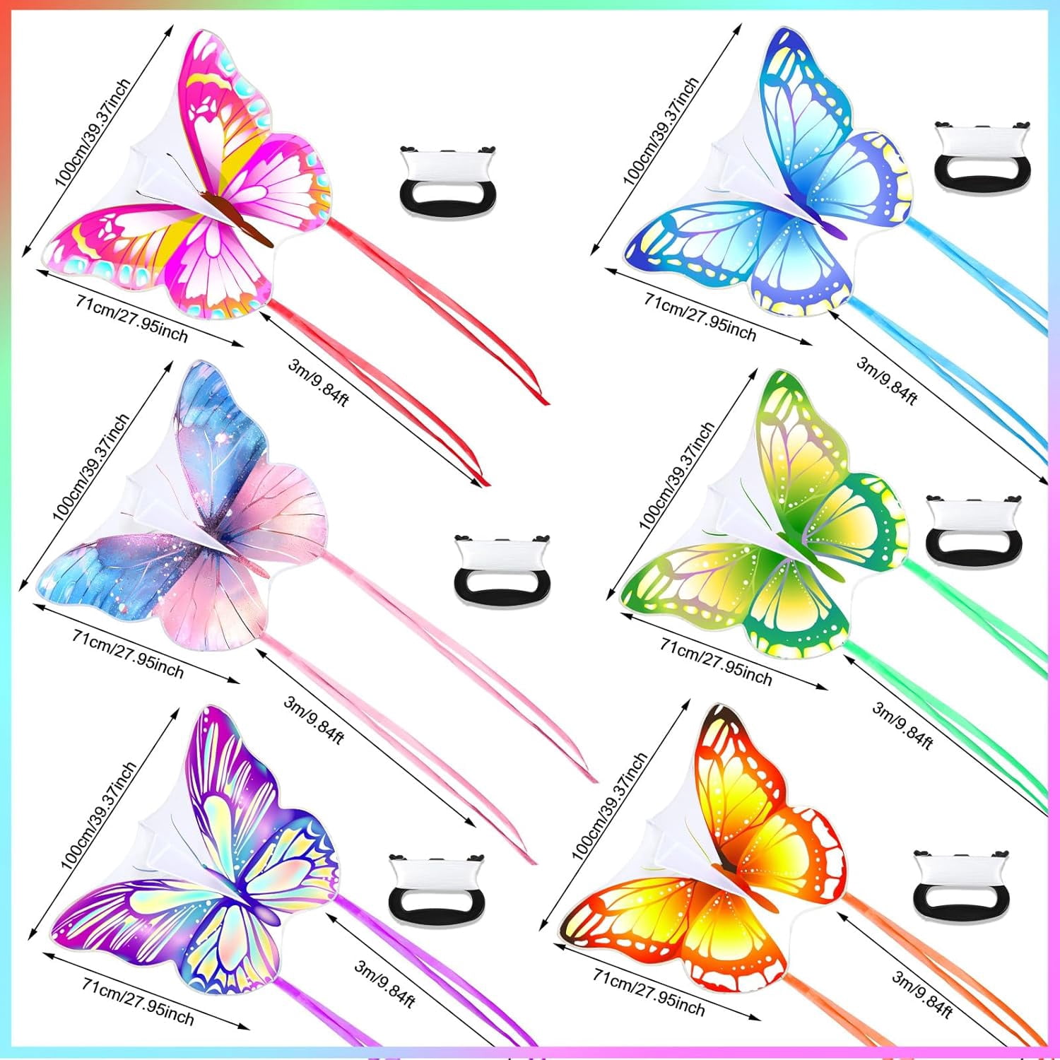 6 Pack Large Butterfly Dragonfly Owl Parrot Eagle Goldfish Kites for Kids and Adults, Easy to Fly Outdoor Beach Games and Activities Gift Set (Cute Style)