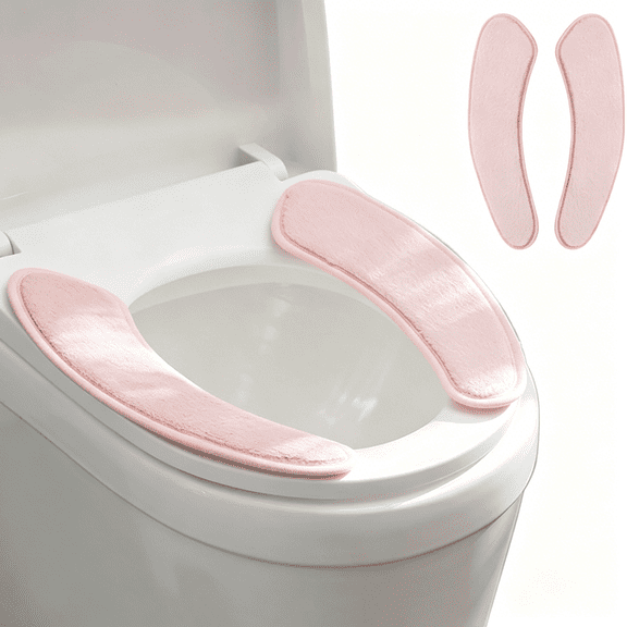 AUQ Thick and Warm Toilet Seat Cushion Cover-with Sticky Toilet Seat Cushion-Washable and Reusable Mat for Winter-Double Flap Separation,TPR Back Adhesive,Soft and Protective(Pink)