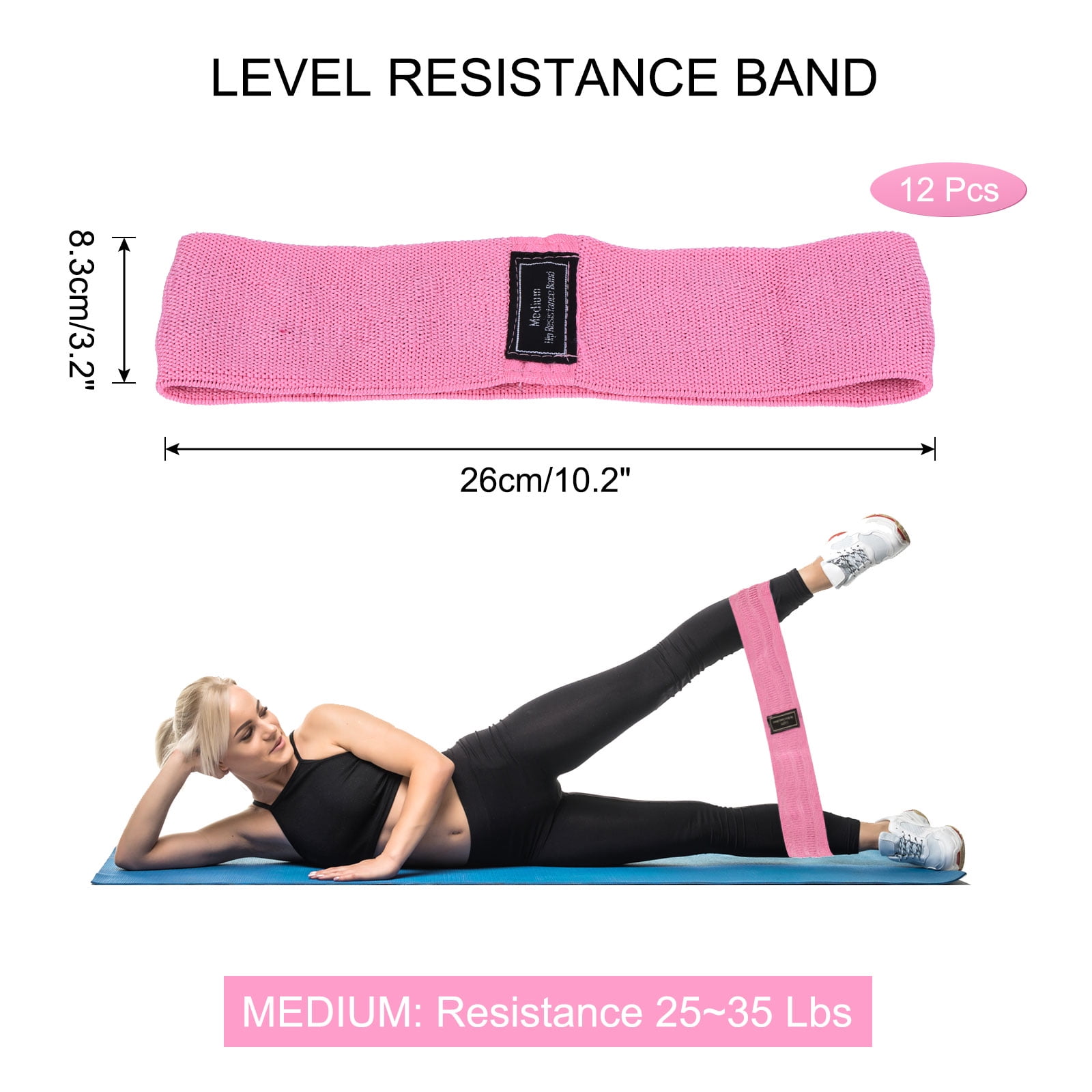 12Pcs Fabric Resistance Bands Booty Workout Bands Exercise Fitness Elastic Band for Women Men, Pink