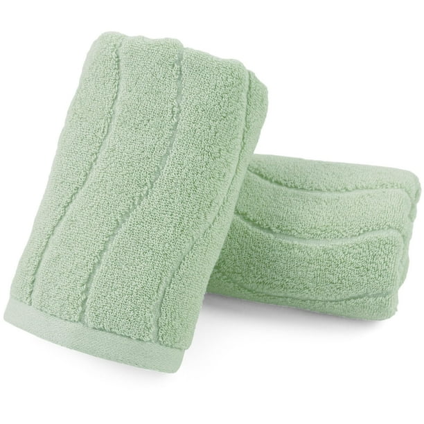 Toallas de mano Jacquotha verde claro a rayas onduladas, 100% algodón