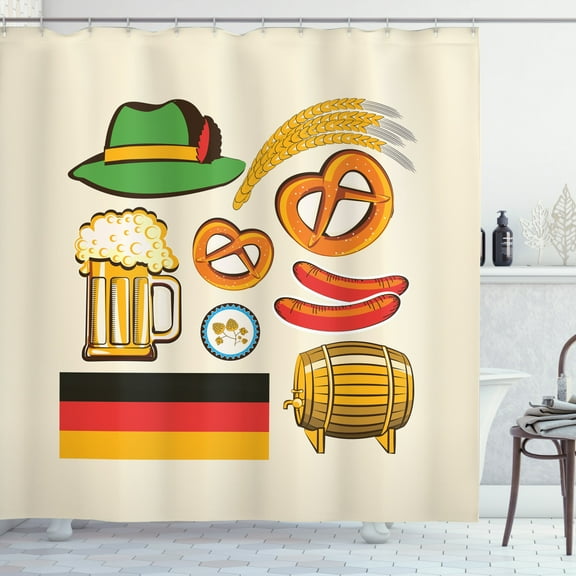 Ambesonne German Shower Curtain, Wheat Beer Pretzels, 69"Wx70"L, Multicolor