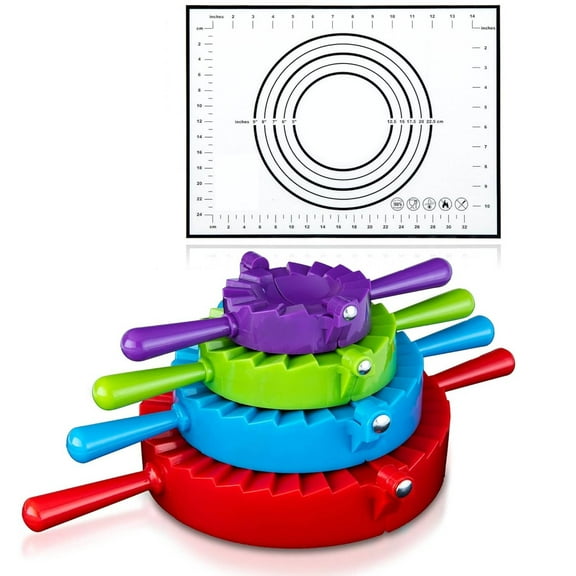 Dumpling Maker Kit, Set of 4 - Mold Ravioli, Empanadas, Momos, Gyozas, Pot Stickers, Jamaican Beef Patties, Pierogi and Calzones - Wonton Dough Press and Pasta Making Tools
