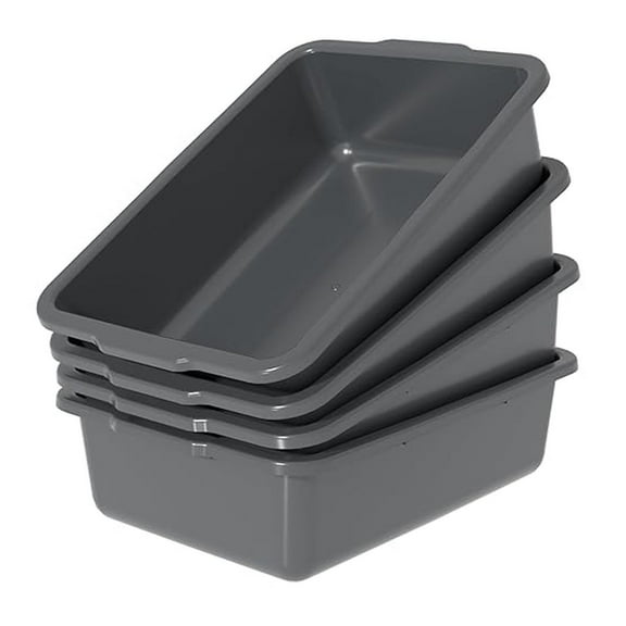 35 Quart Bus Tubs 4 Pack - Plastic Utility Dish Pan, Gray - Heavy Duty Wash Basin for Laundry, Cleaning, Storage, Plants, Pet Food & More