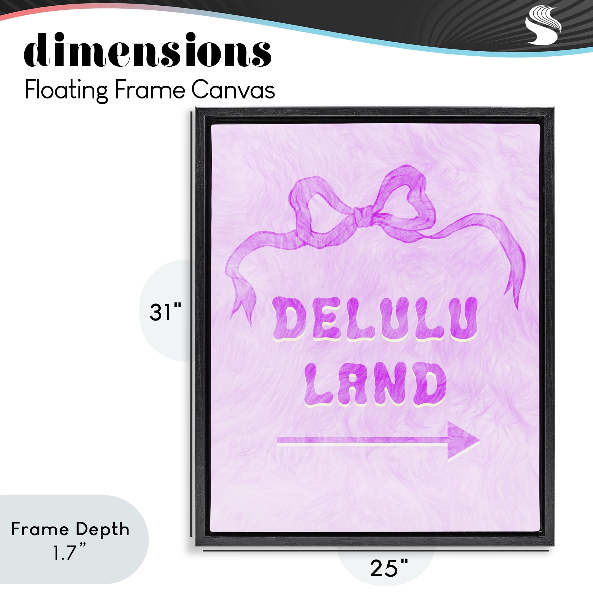 Stupell Industries Delulu Land Feminine Ribbon Black Framed Floater Canvas Wall Art, design by Ziwei Li