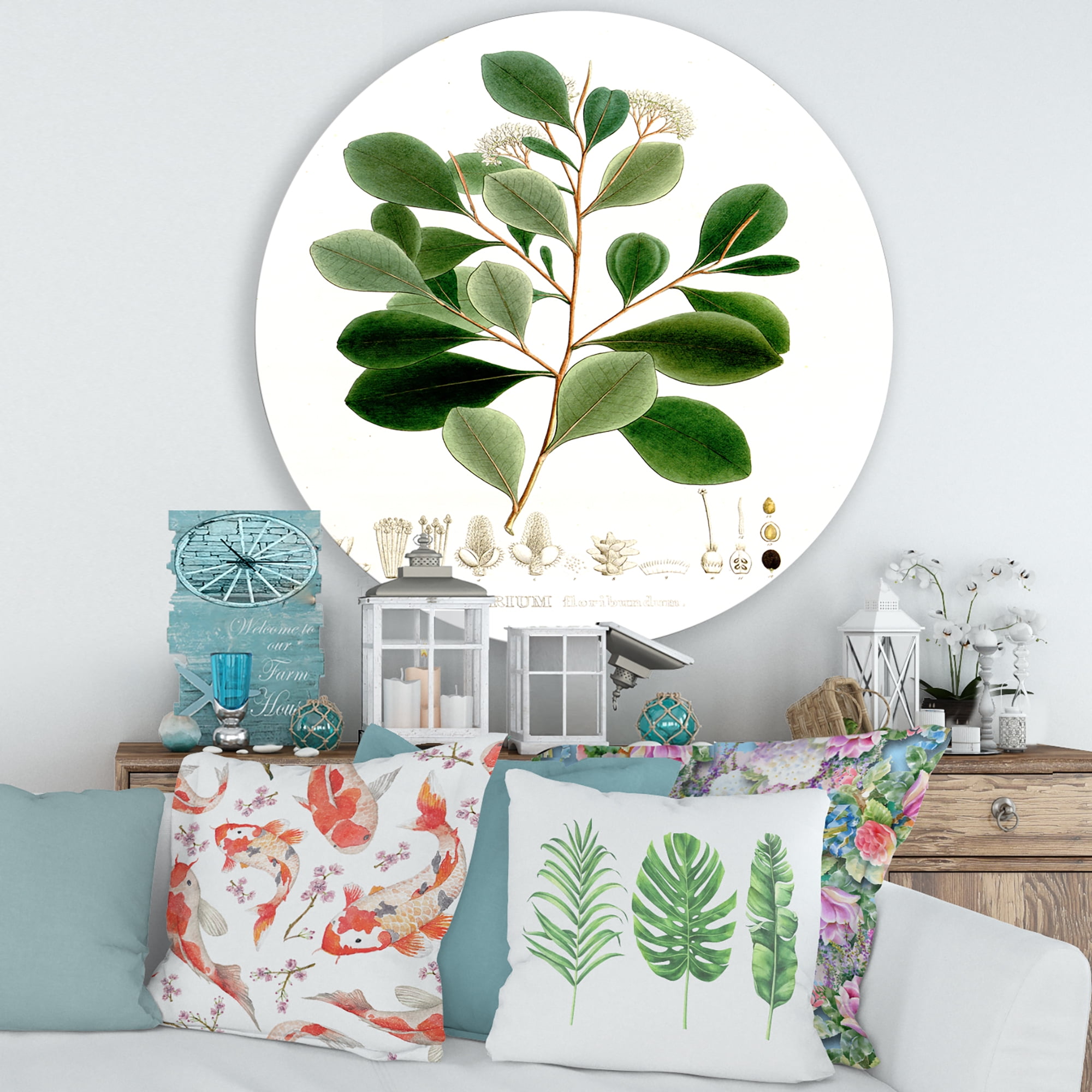 Designart 'Ancient Botanicals IV' Traditional Circle Metal Wall Art 29x29 - Disc of 29