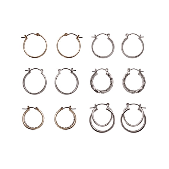 Time and Tru Mixed Metal Small Hoop Earrings Set, 6-Piece