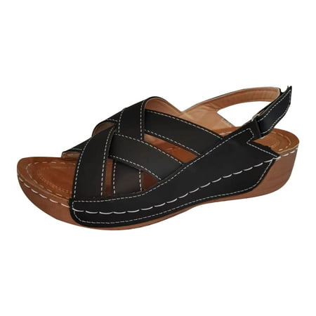 

Nrmvnmi Women s Boho Wedge Sandals Open Toe Ankle Strap Summer Slingback Solid Color Platform Sandals Black Mothers Day Gifts