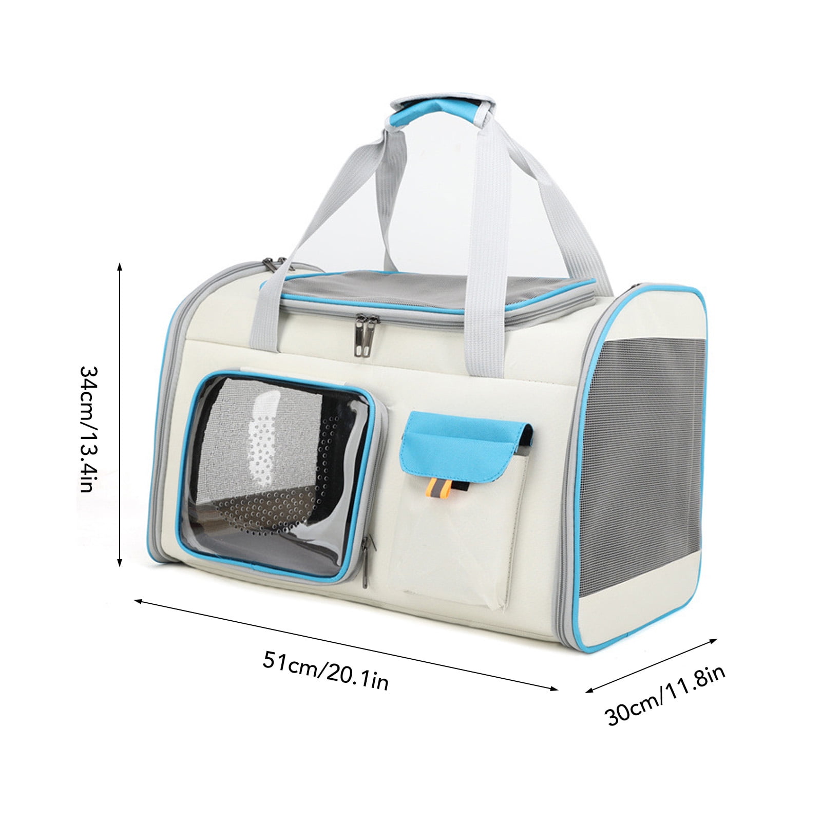 Suodoka Breathable Mesh Pet Carrier Backpack, Large Capacity Portable Cat & Dog Carrier Bag for Outdoors Travel, White/Blue