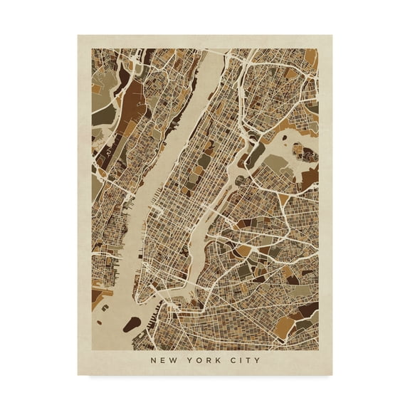 Trademark Fine Art 'New York City Street Map Brown' Canvas Art by Michael Tompsett