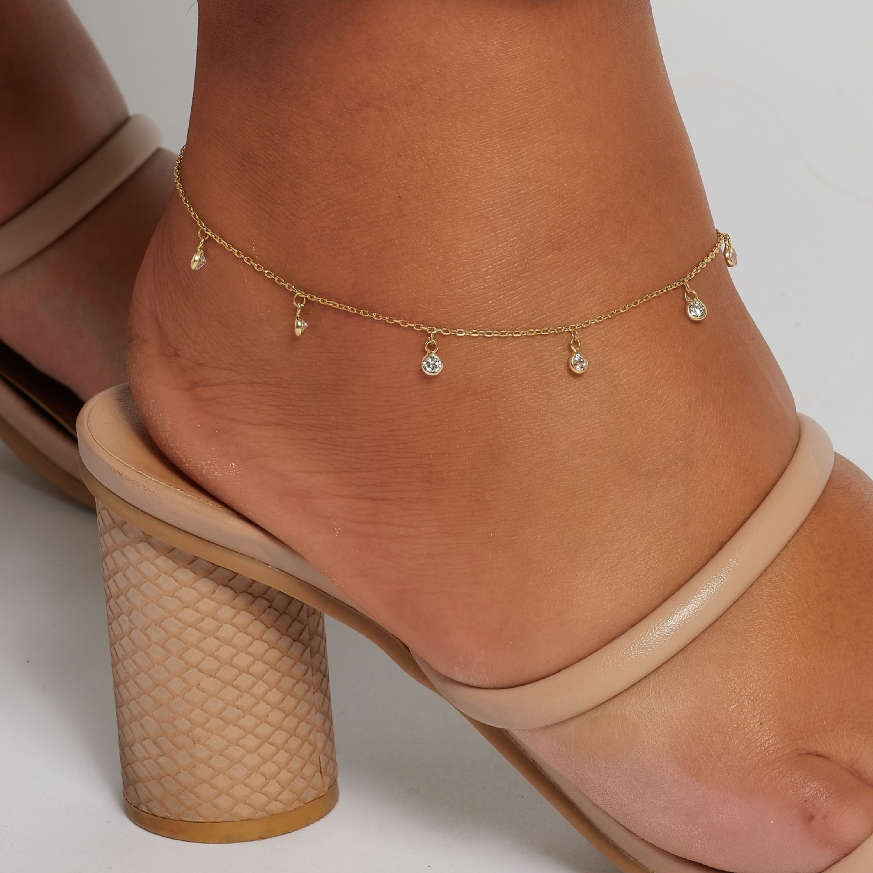 Adesso Milano Jewelry 14K Gold Plated Sterling Silver Dainty Anklet for Women, Adjustable Ankle Bracelets, Gift