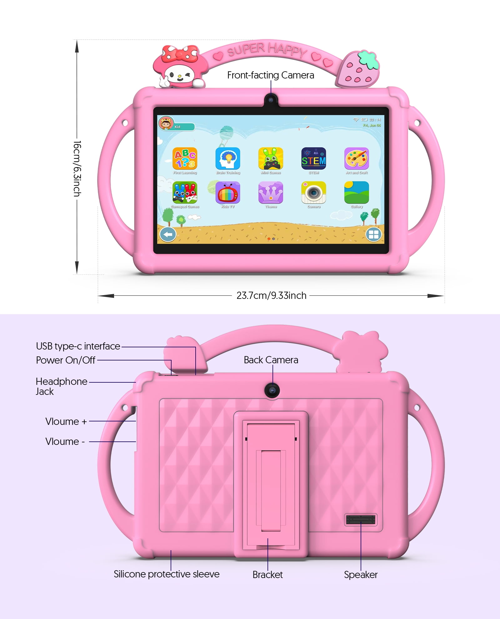 Kids Tablet 7 inch Android 13 Tablet for Kids 32GB ROM 4GB RAM 1TB Expanded, Quad-Core Toddler Tablet with Shockproof Case, Bluetooth, Wifi, Parental Control, Dual Camera, GPS, Games