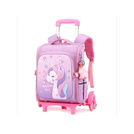 

Avamo Girls Daypack Multi Pockets Bookbag Anti-Theft Infantry Pack Rolling Backpack Top Handle Travel Waterproof Padded Straps Large Capacity Shoulder Bags Outdoor Light Purple S with Pendant