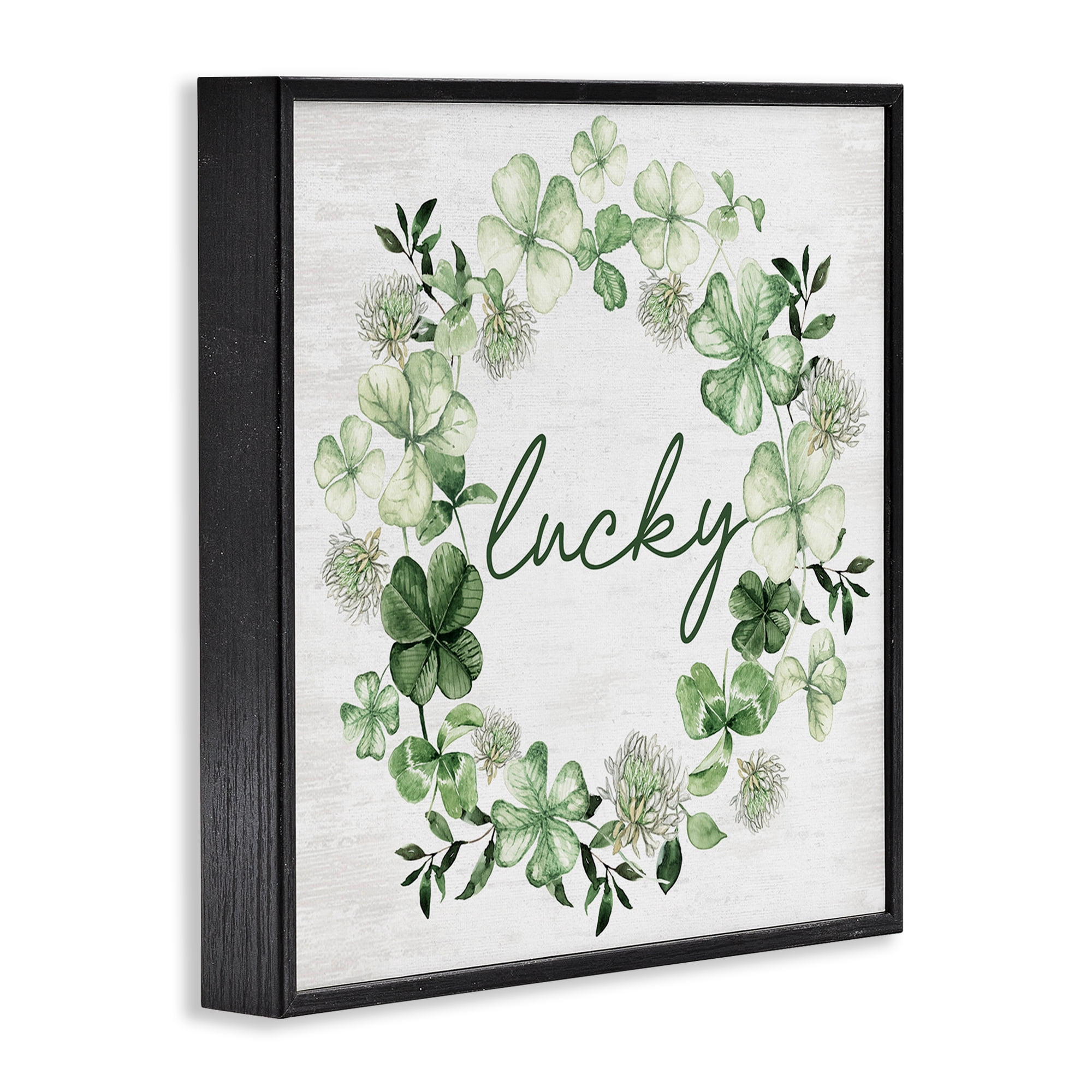 Stupell Industries Lucky Clover Wreath Botanical & Floral Painting Black Framed Art Print Wall Art, 12 x 12