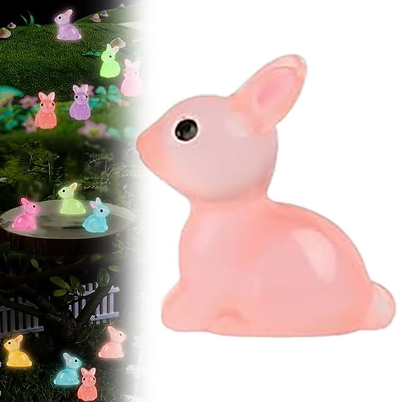 YAZHPA Easter Luminous Mini Resin Bunny 7 Colors Little Small Glow In The Dark Rabbit Bunny Figures For Dollhouse Micro Fairy Garden Decor Easter Egg Fillers Party Favors Gift Decoration