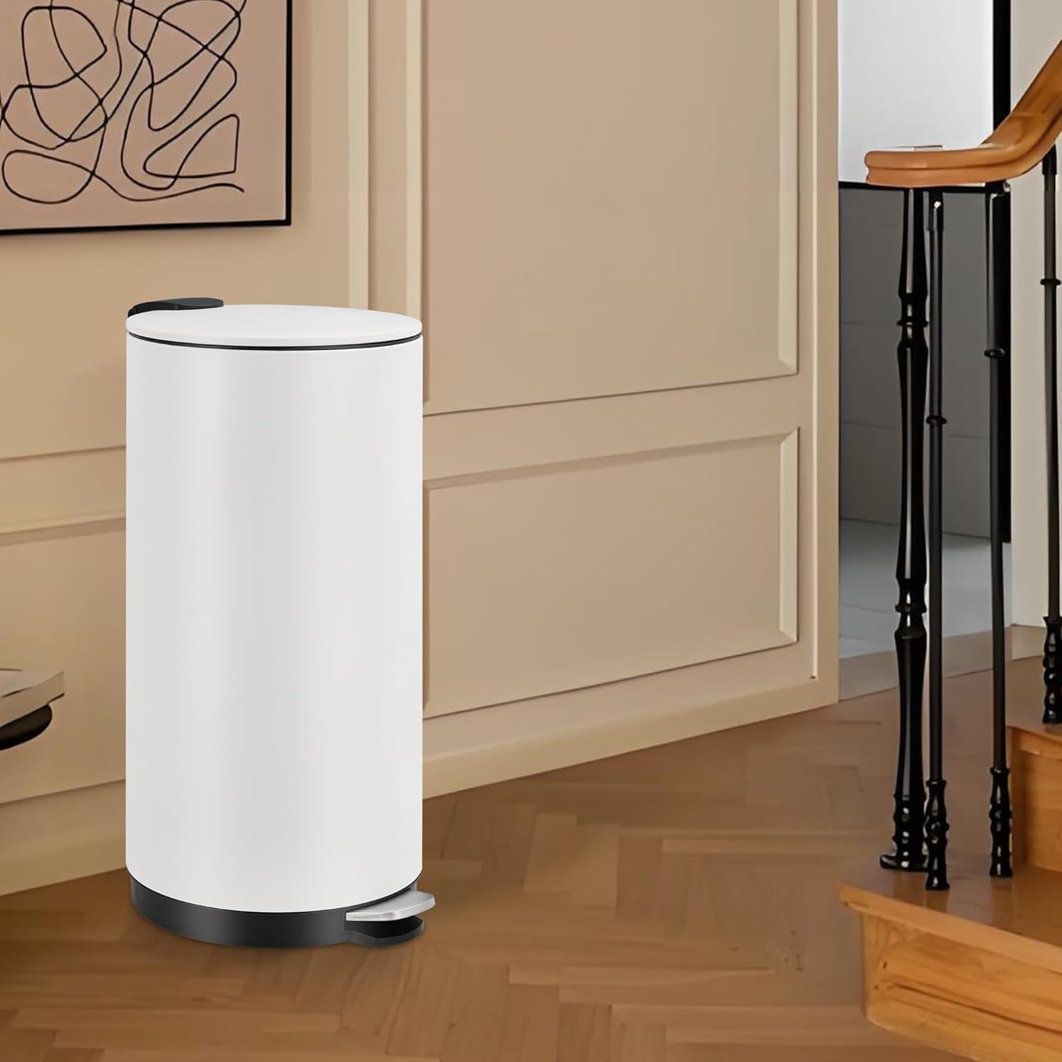 Home Kitchen 8 Gallon (30L) Step Trash Can, Round Bathroom Garbage Can with Lid and Foot Pedal, Kitchen Garbage Bin with Removable Inner Bucket for Home Bedroom Office