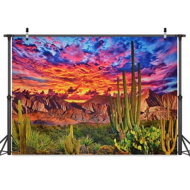 7x5ft Western Mountain Desert Cactus Backdrop Photo Props for Studio Wedding Baby Shower Wall Art Party Decorations Backdrops Vinyl Background Photography Photo Booth Prop