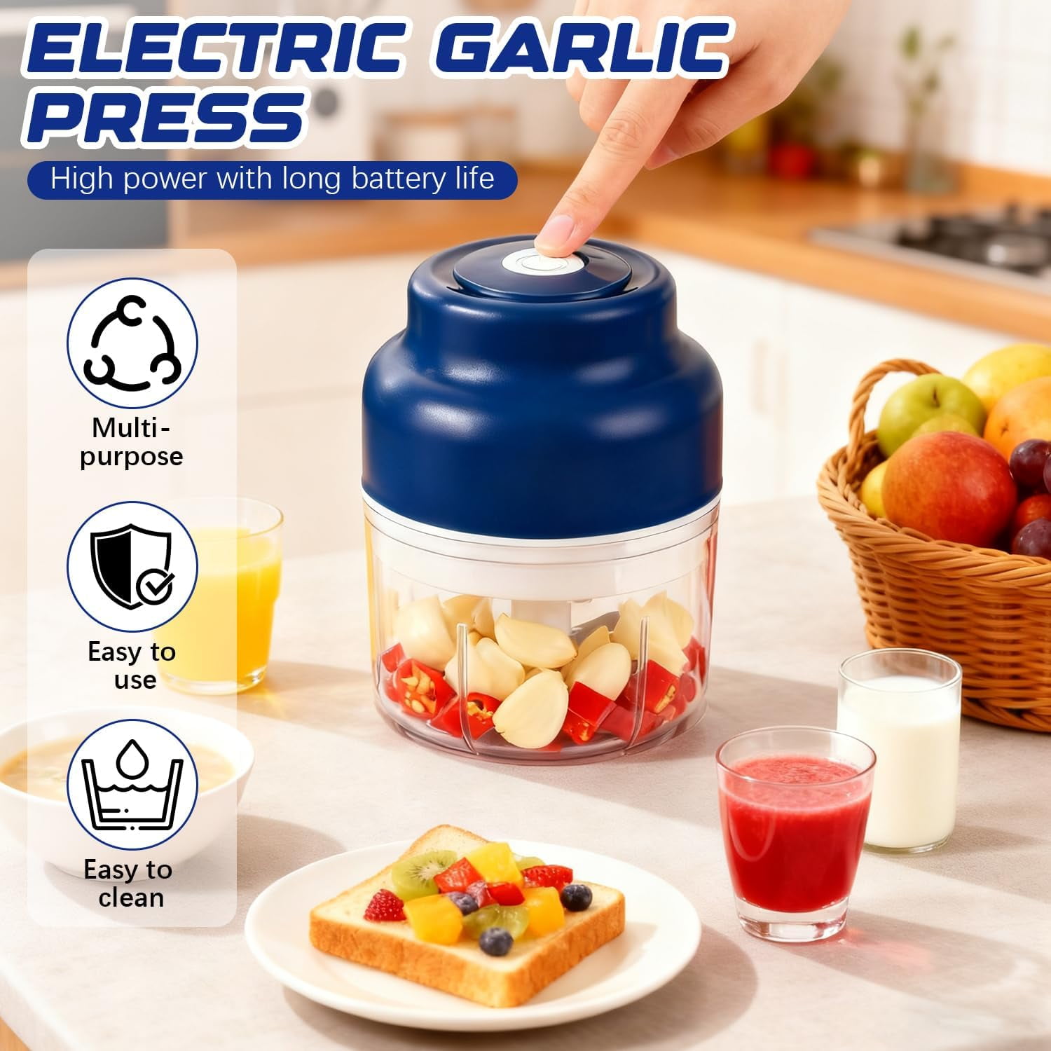 2026 New Household Electric Garlic Crusher | Mini Portable USB Charging Wireless Food Processor for Chopping Veggies, Onion & Ginger