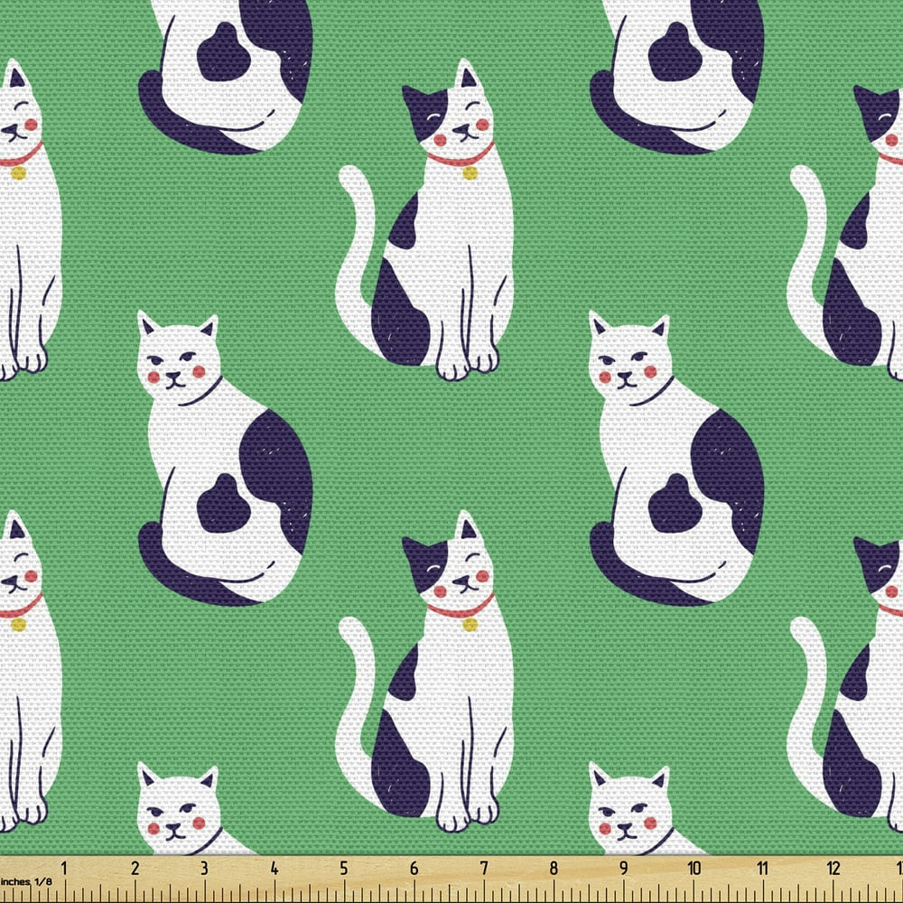 Cat Upholstery Fabric by the Yard, Kittens in Various Poses Funny