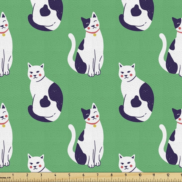 Cat Upholstery Fabric by the Yard, Kittens in Various Poses Funny