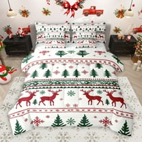 Manfei Christmas Reindeer 7pcs Bedding Comforter Set,Xmas Tree Snowflake Queen Bedding Sets,Green Red White Queen Sheet Sets For Girl Kids,Luxury Bedroom Decor Reversible