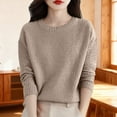 thumbnail image 6 of Women's Marled Knit Sweater, Casual Crewneck Pullover, Textured Yarn Knit Top, Lightweight Long Sleeve Blouse, Machine Washable Everyday Sweater for Women Beige L, 6 of 9
