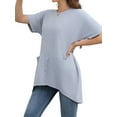 thumbnail image 3 of DYMADE Womens Summer Breathable Spliced Round Neck Short Sleeve Pockets Buttons Loose Fit Tunic T-Shirt Tops, 3 of 4