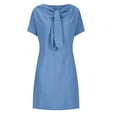 thumbnail image 4 of Jusqu'à 65 % de Réduction! Robes de Mode d'Été pour Femmes 2024 Grande Taille Nouvelle Élégance Col Rond Noué Manches Courtes Couleur Unie Coton Lin Robe, 4 of 6